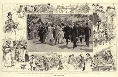 Het Diner van de Koning voor de Armen in het Park van de Bisschop, Fulham, het Bezoek van de Prins en Prinses van Wales